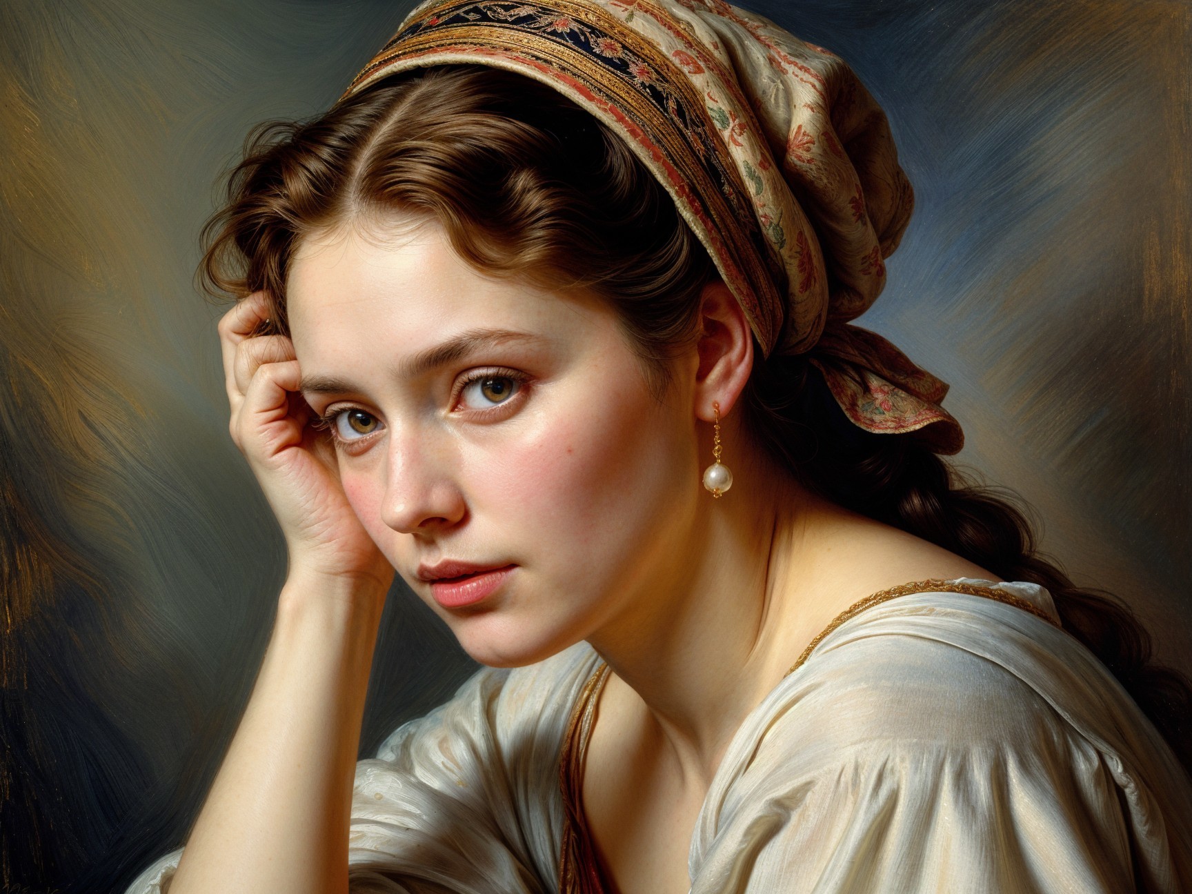 Young woman with headscarf and elegant dress
