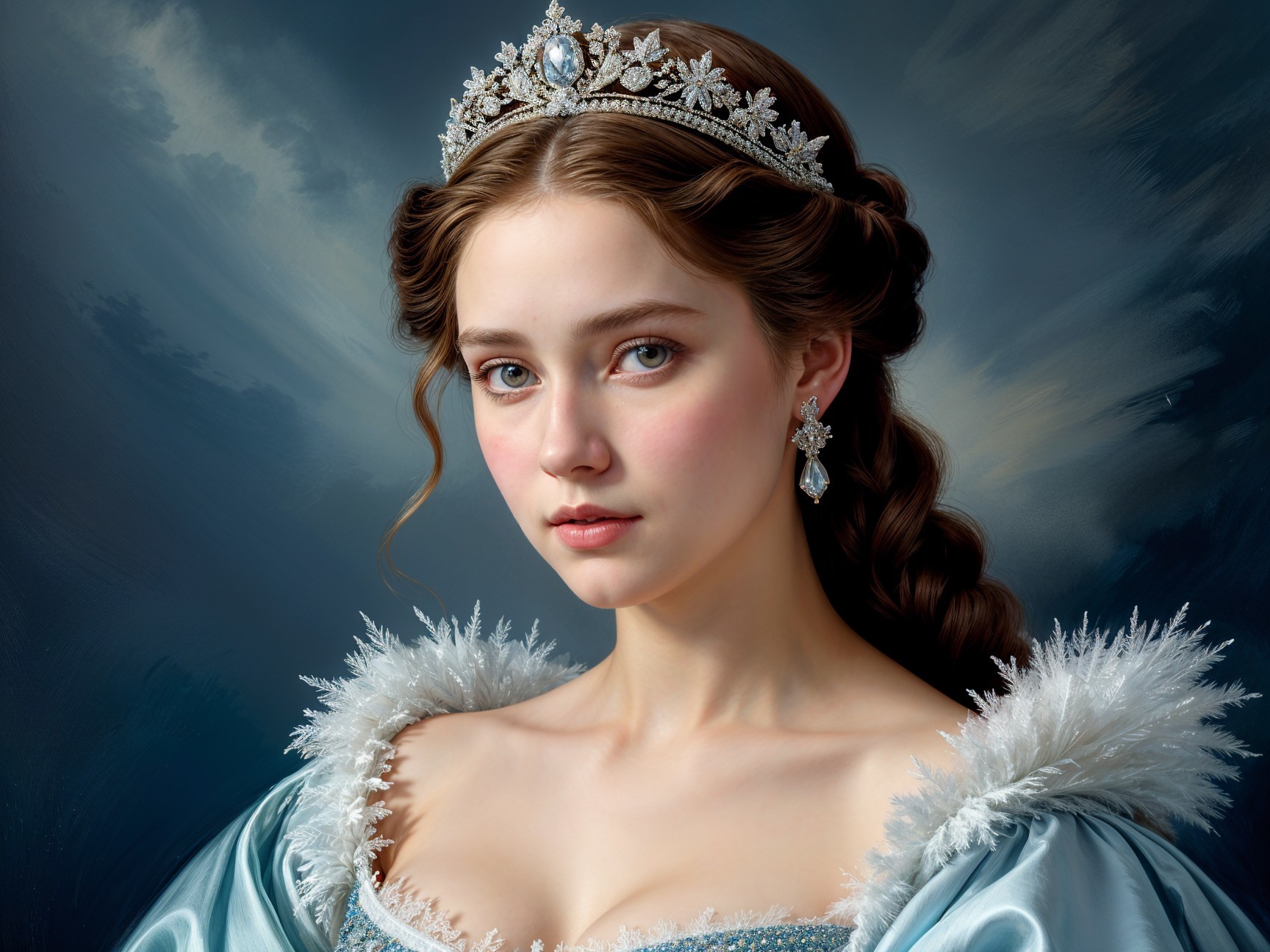 Young woman in elegant gown with delicate tiara