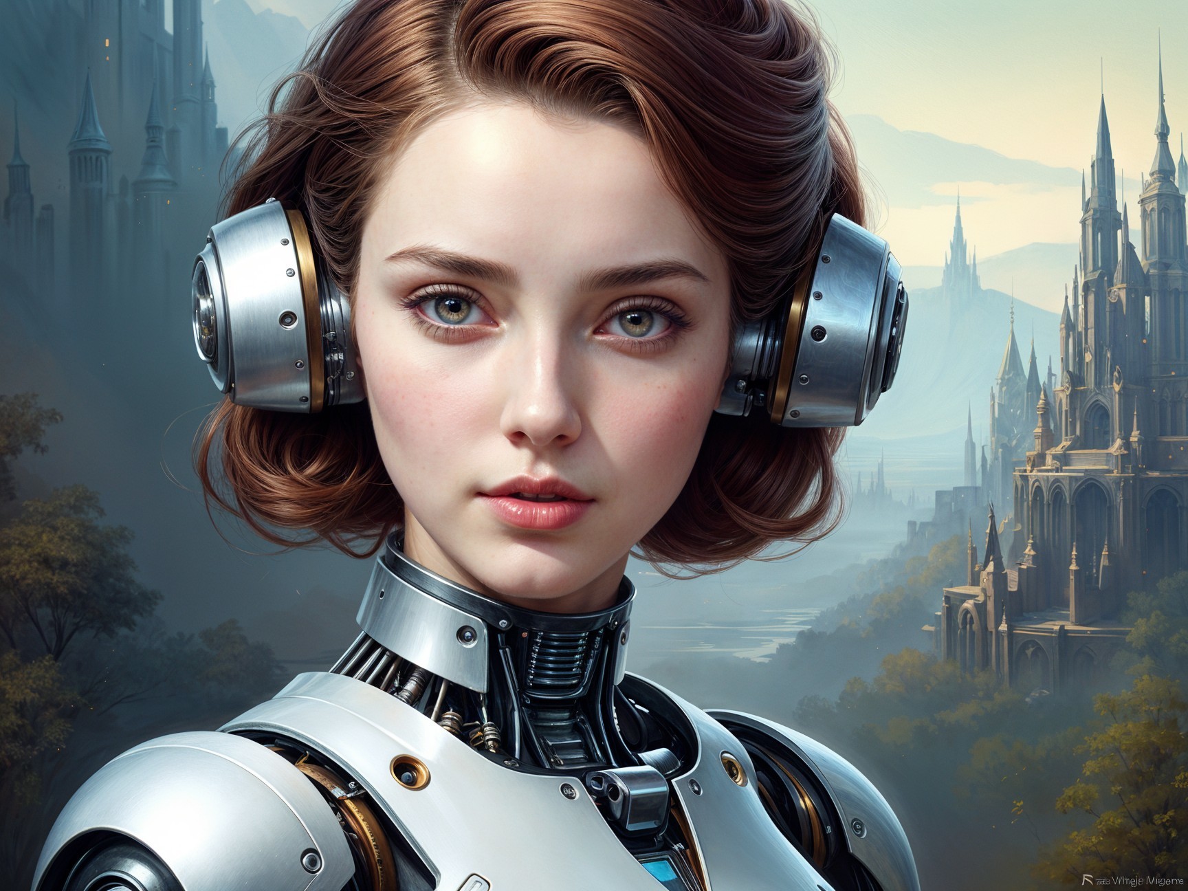 Futuristic Robot in Medieval Landscape Setting
