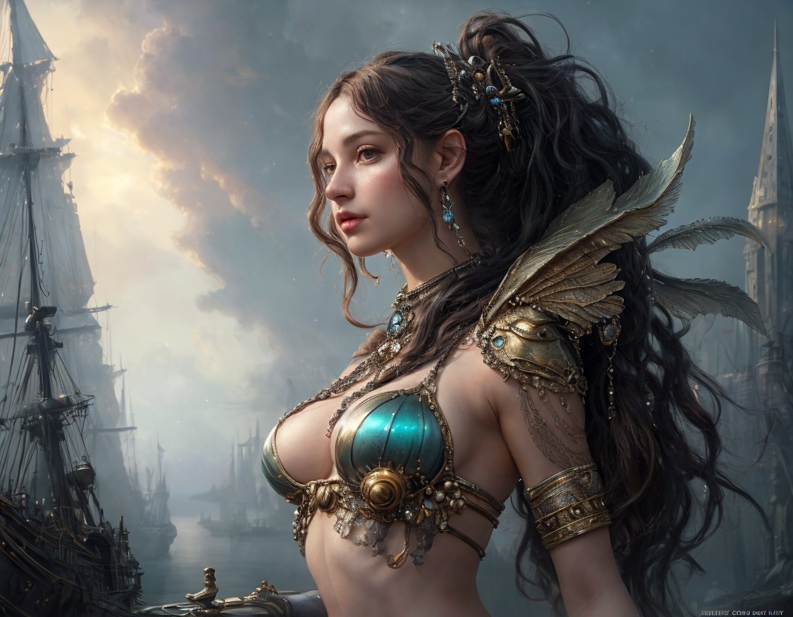 Fantasy Artwork of Woman in Armor with Fairy Wings