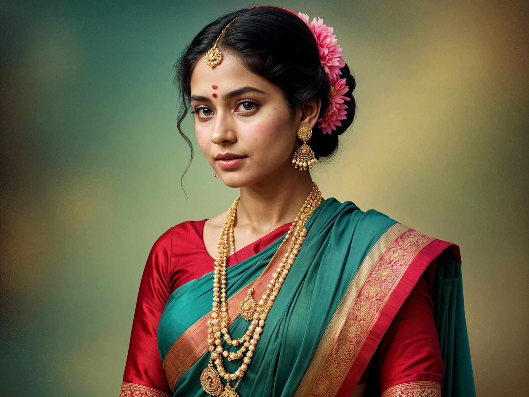 Traditional Attire of a Young Woman in Saree