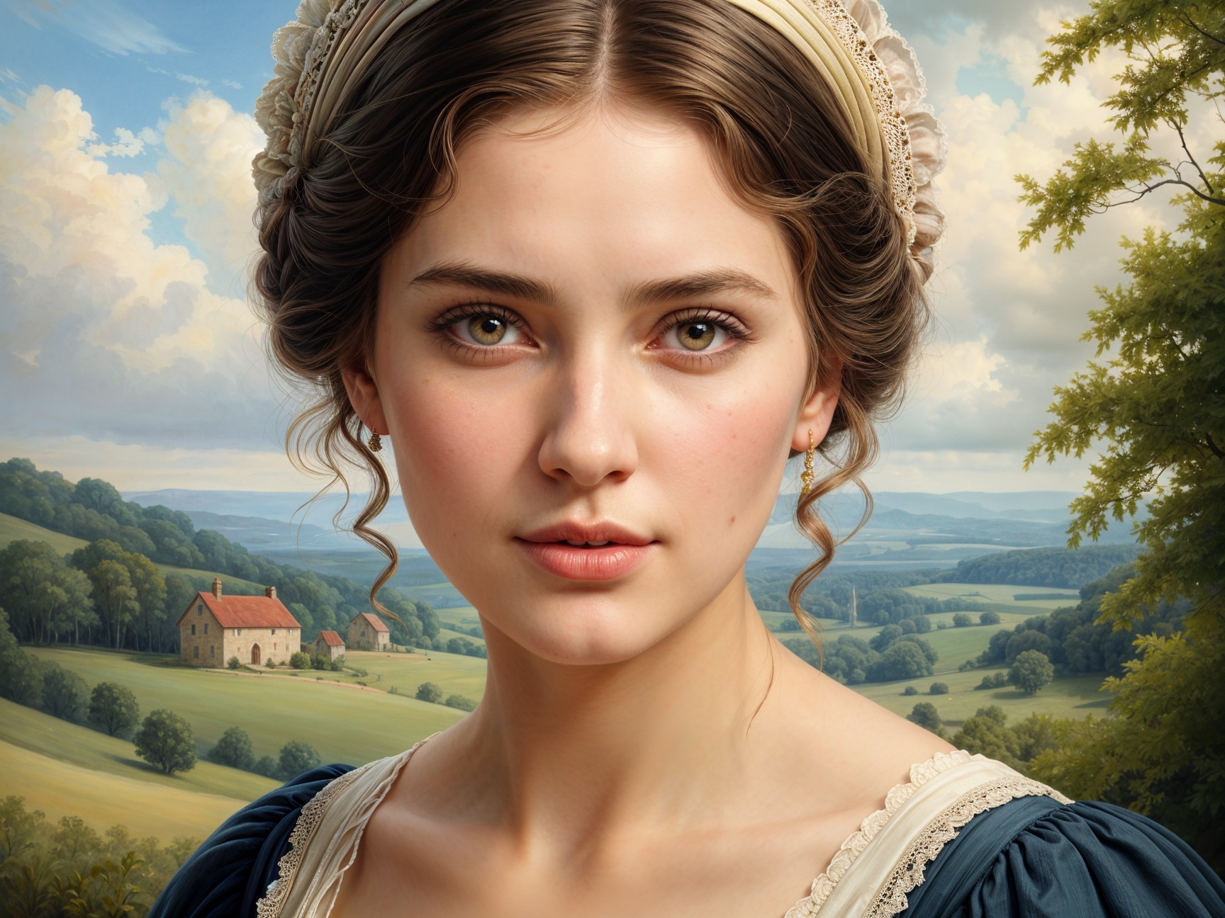 Portrait of a Young Woman in a Serene Landscape