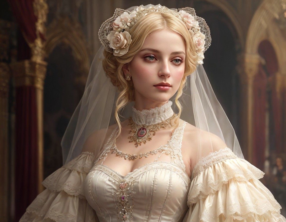 Vintage Bridal Gown with Lace and Elegant Accessories