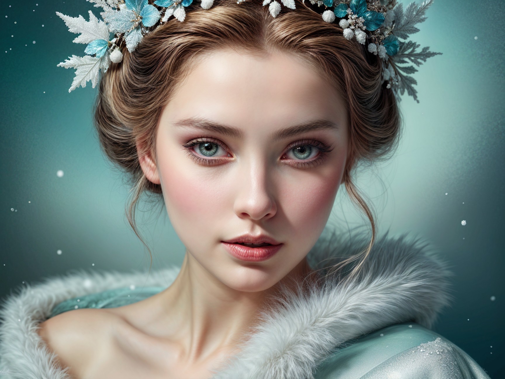 Close-Up Portrait of a Young Woman in Winter Theme