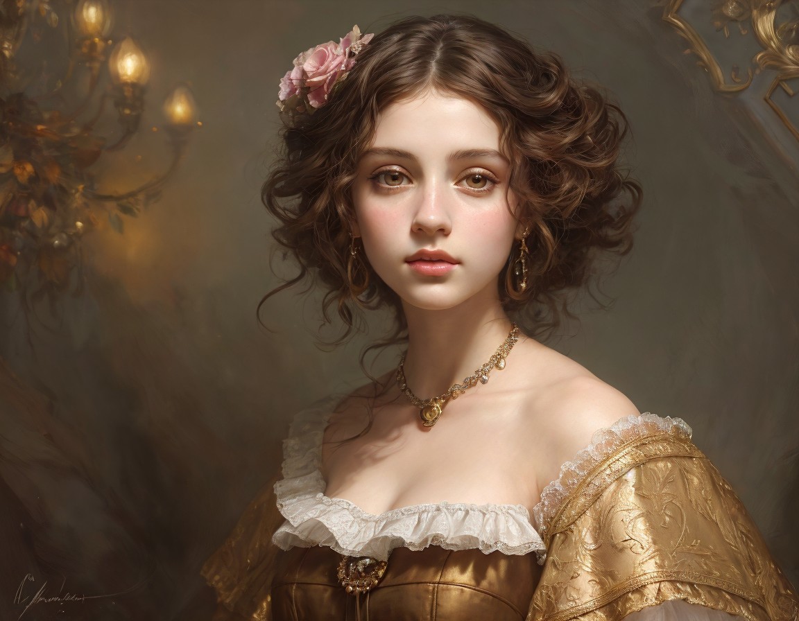 Digital painting of a young woman in vintage dress