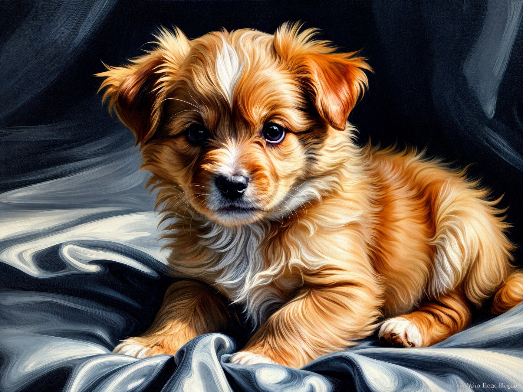 Fluffy Golden-Brown Puppy on Soft Surface