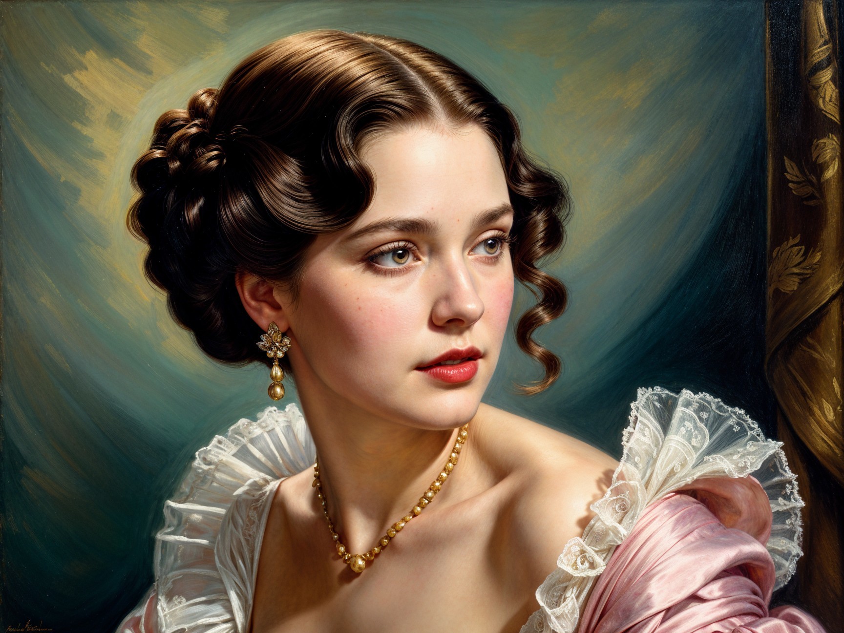 Portrait of a Young Woman in Elegant Attire
