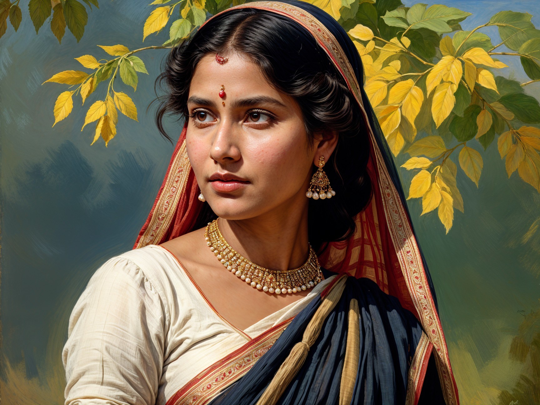 Young Woman in Traditional Attire with Elegant Jewelry