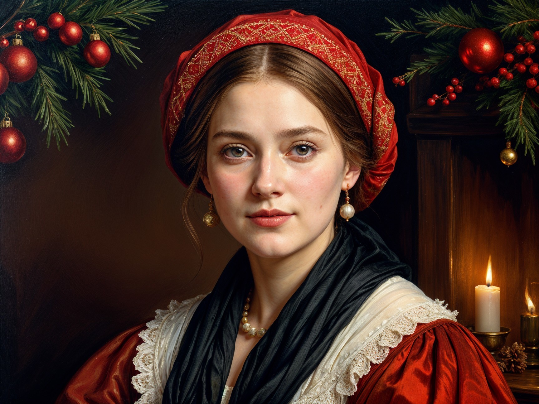 Traditional Outfit with Red Headscarf and Candlelight