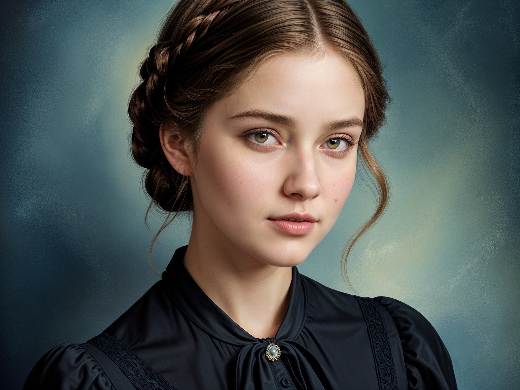 Thoughtful Portrait of a Young Woman with Braided Hair