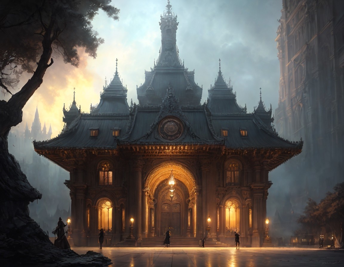 Gothic palace with intricate details and towering spires