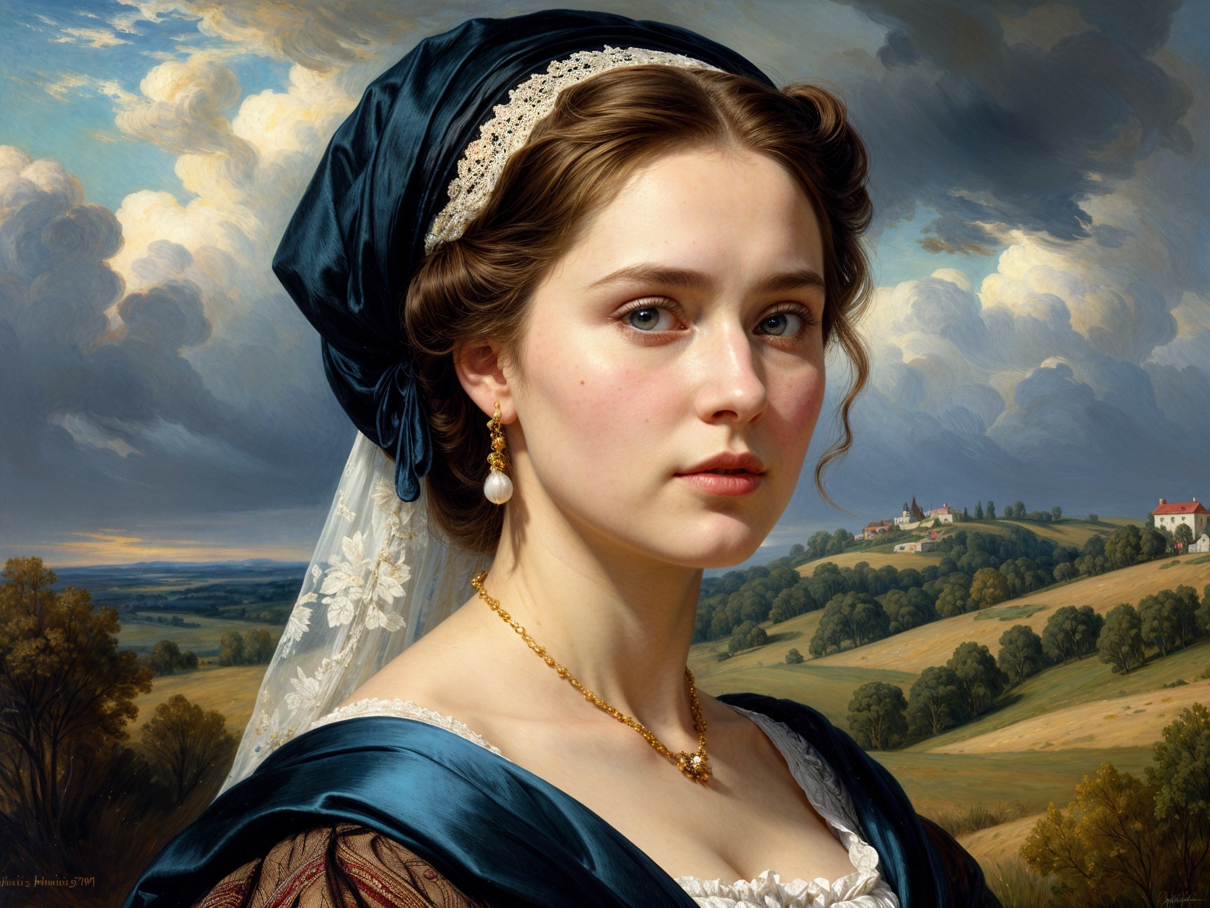 Portrait of a Young Woman in a Blue Gown and Veil
