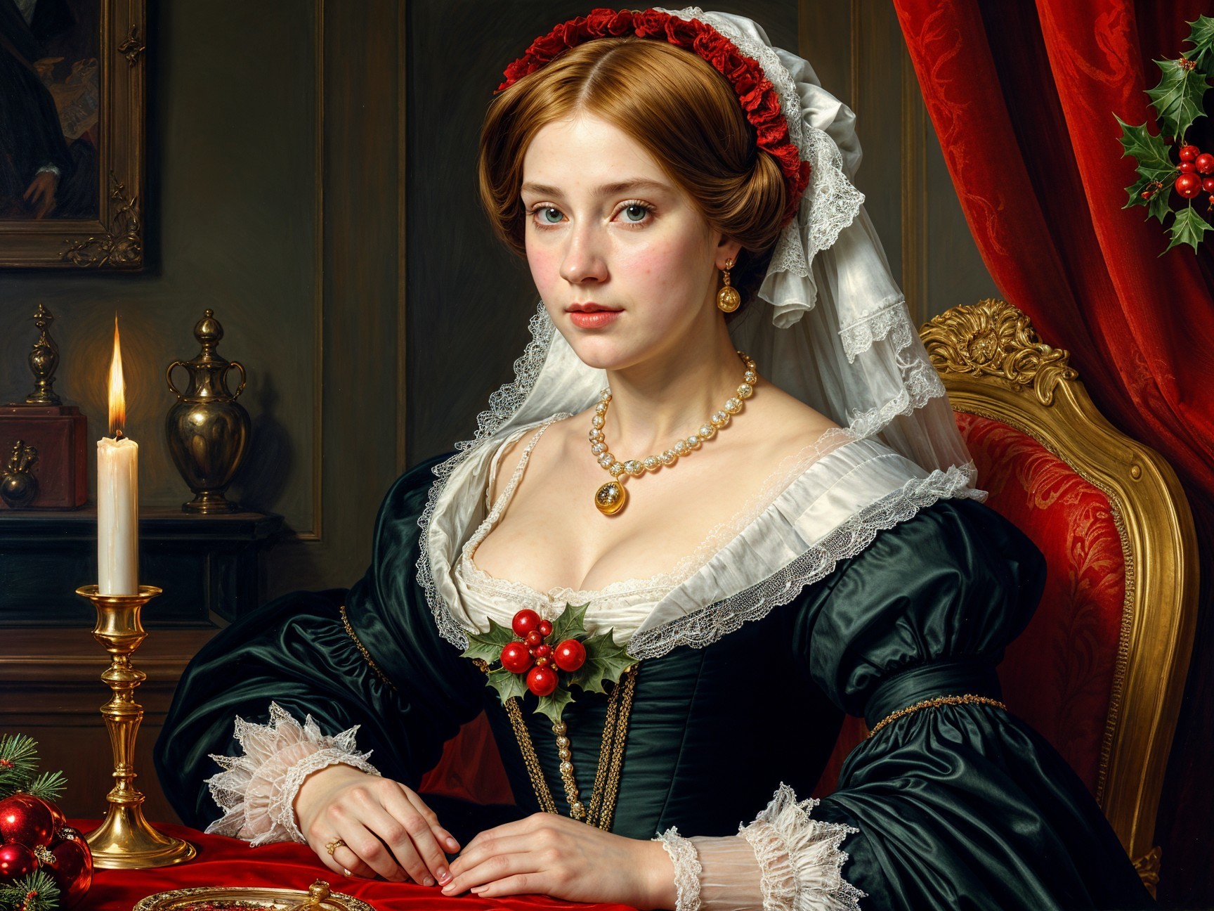 19th-Century Woman in Elegant Holiday Attire