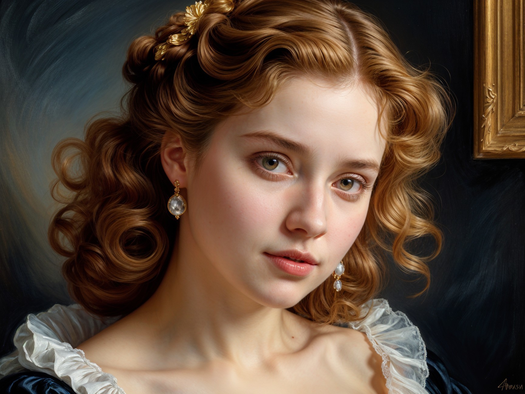 Portrait of a Young Woman with Curly Hair and Elegance