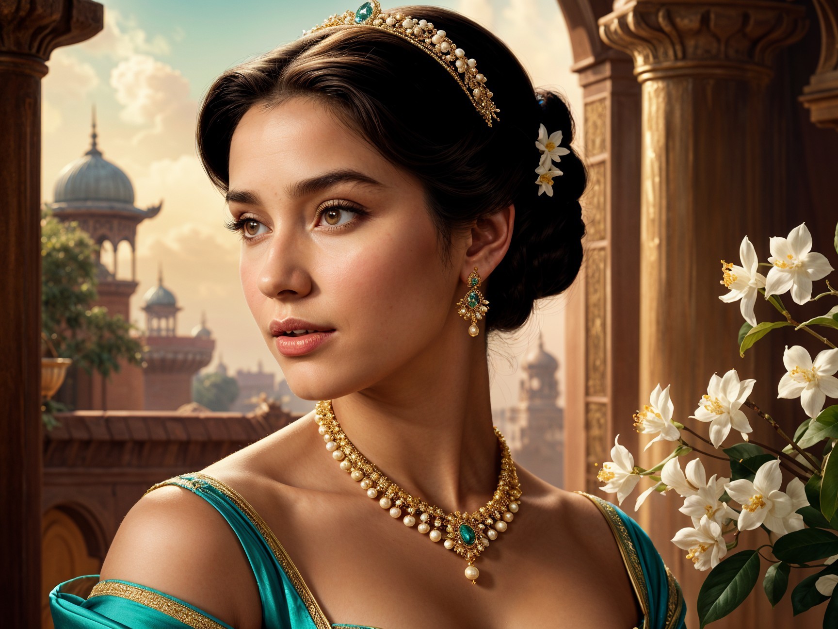 Elegant Young Woman in Teal Gown and Tiara