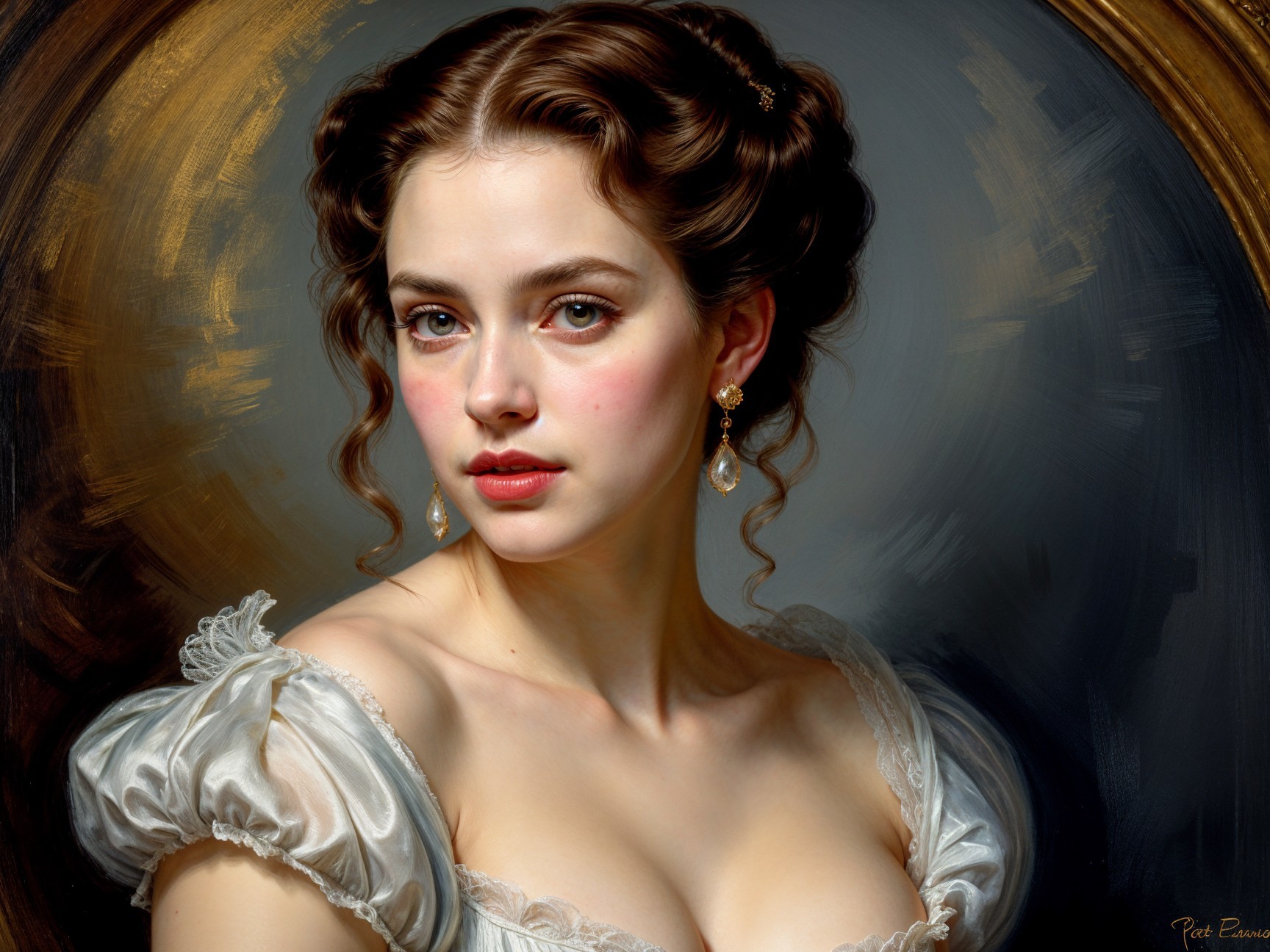 Portrait of a Young Woman in Elegant Off-the-Shoulder Dress
