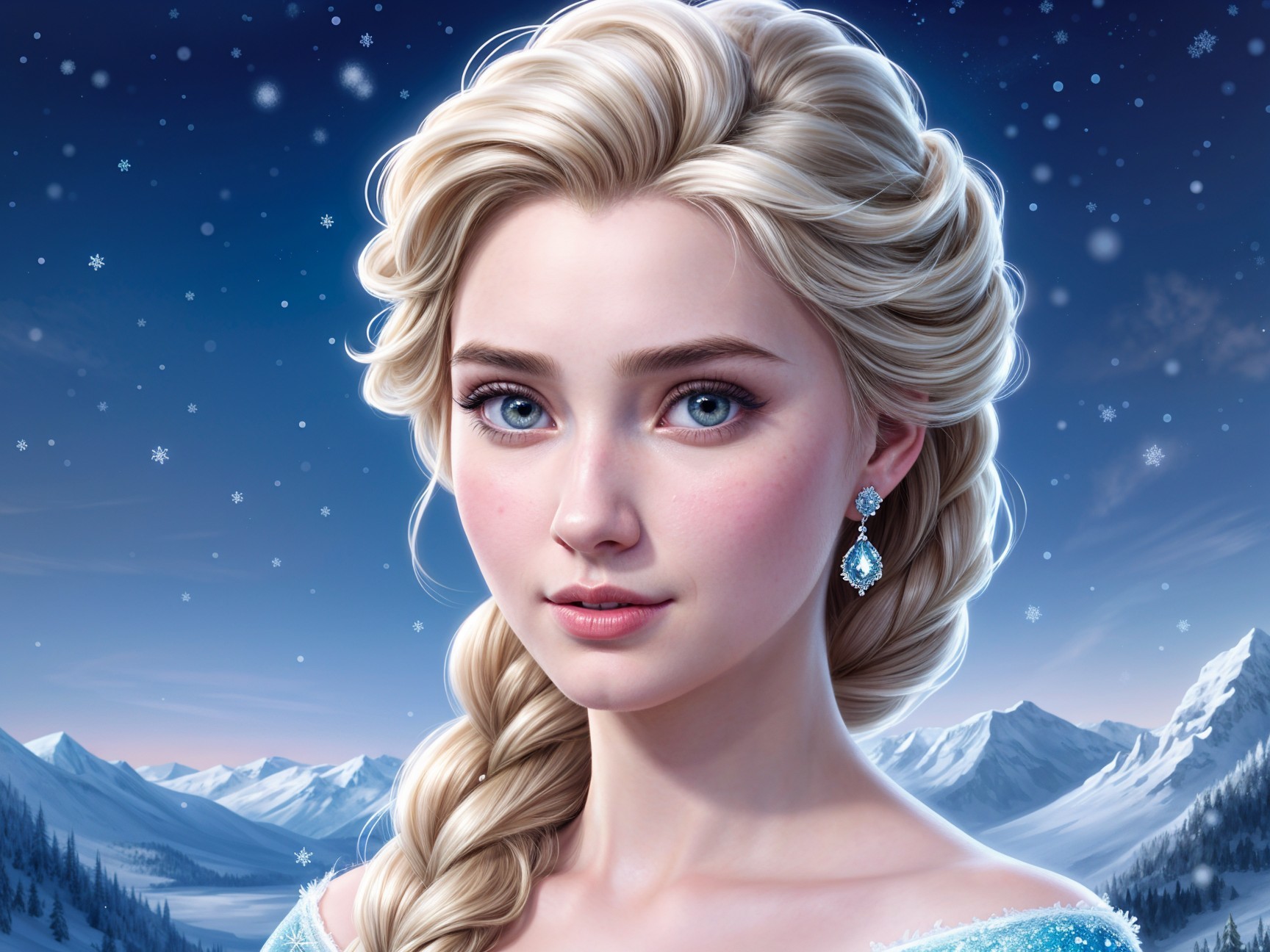 Young Woman with Braided Hair in Winter Landscape