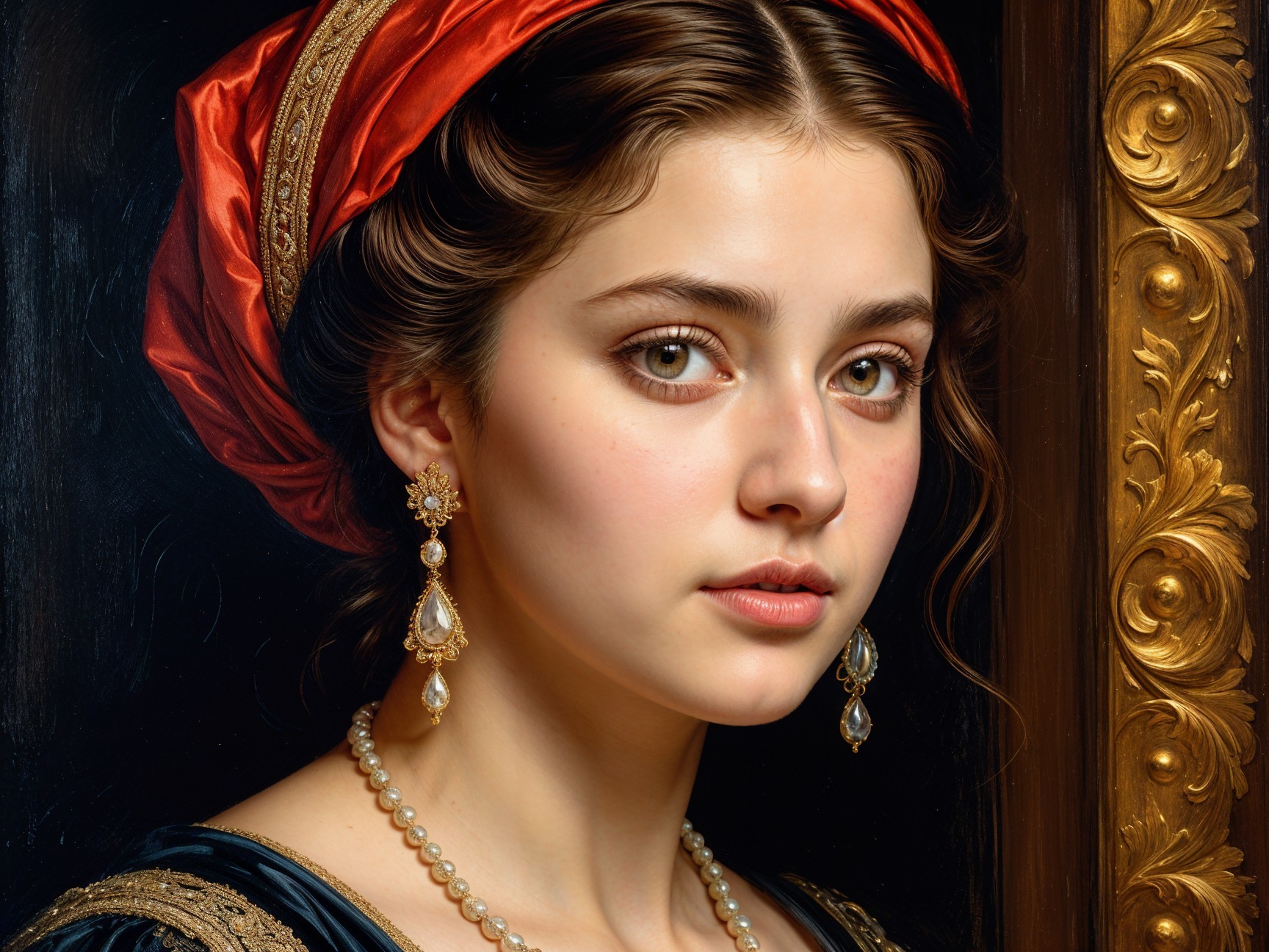 Portrait of a Young Woman in Elegant Dark Dress