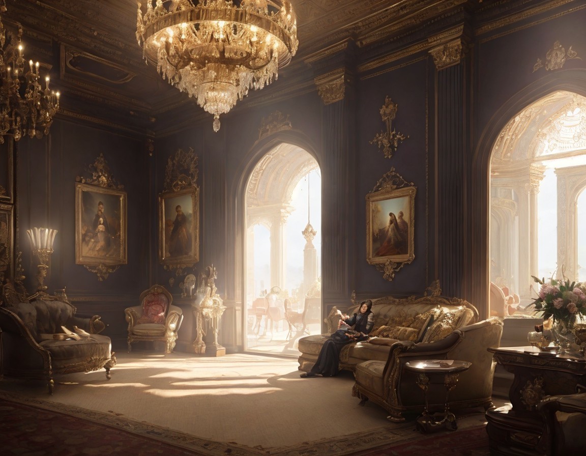 Opulent room with gold detailing and elegant furnishings