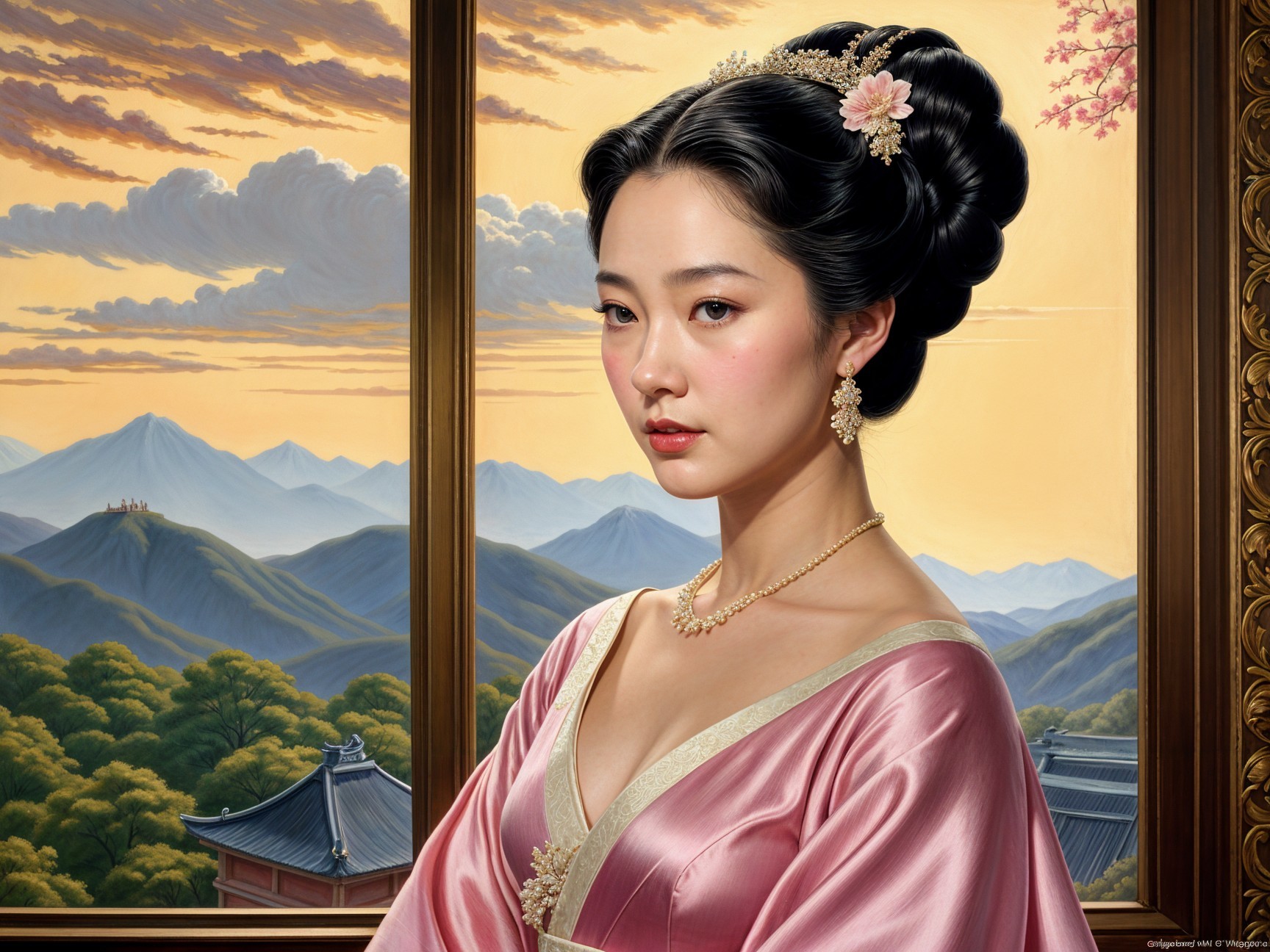 Serene Young Woman in Traditional Attire with Blossoms