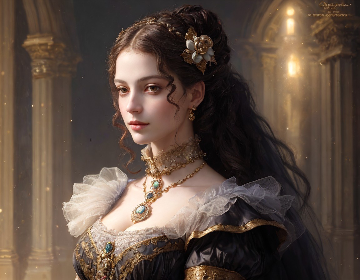 Portrait of a Woman in Historical Attire and Jewelry
