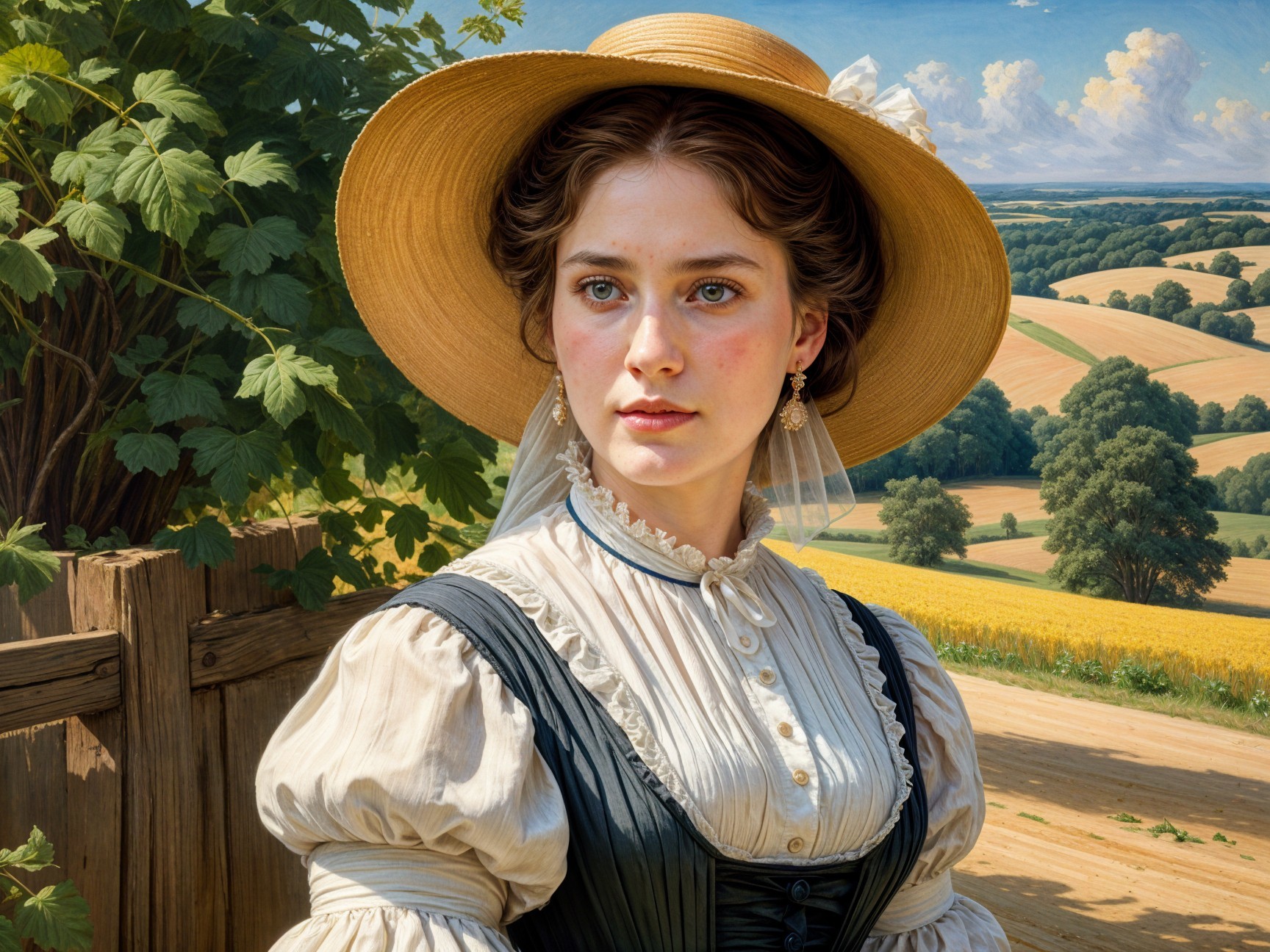 Young Woman in Rural Landscape with Vintage Attire