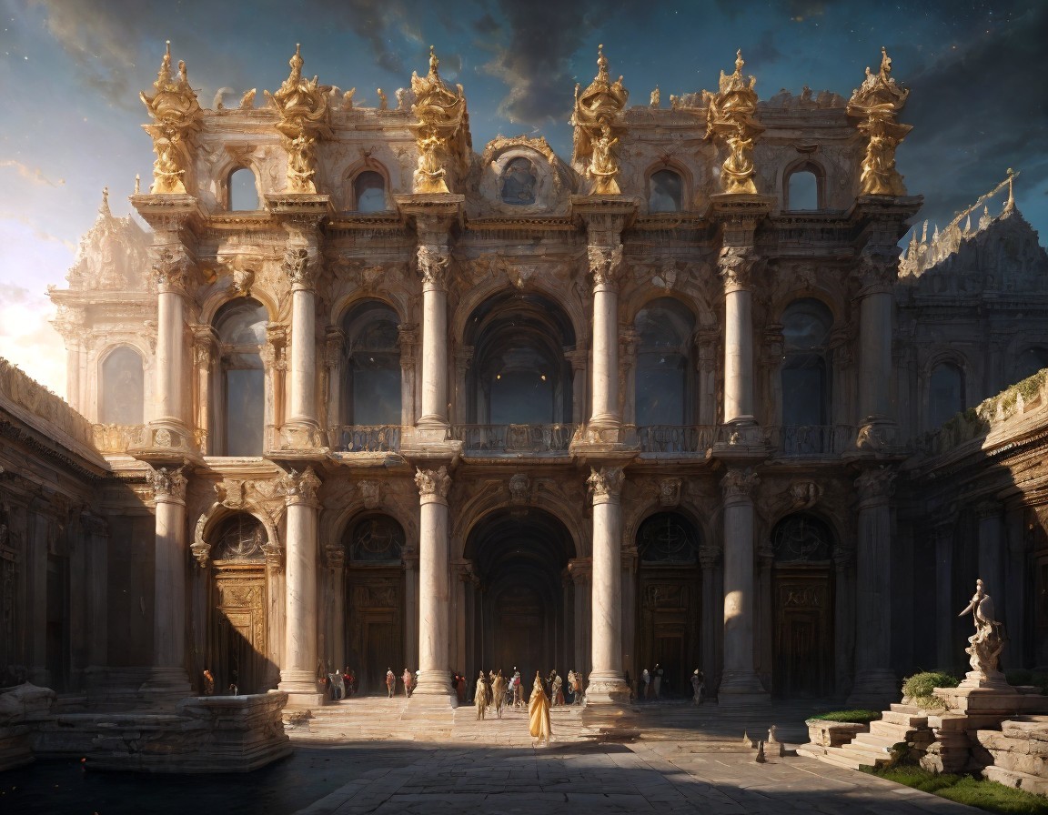 Baroque-style Palace with Intricate Facades and Period Costumes