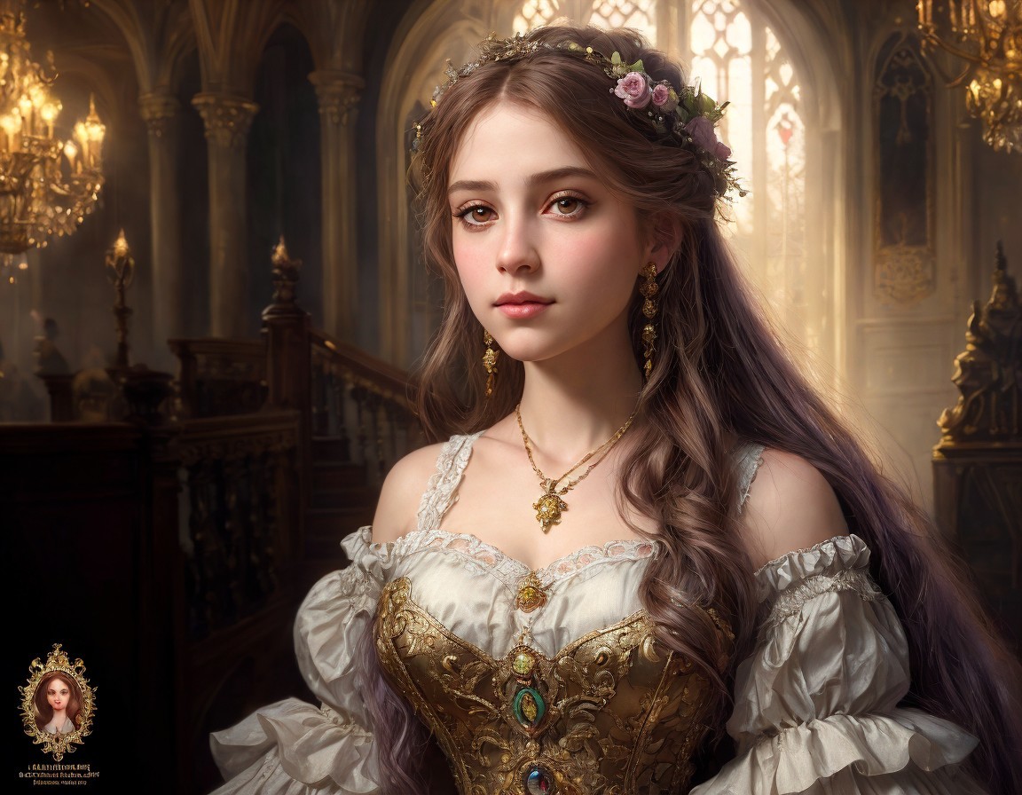 Renaissance Portrait of a Young Woman in Grand Hall