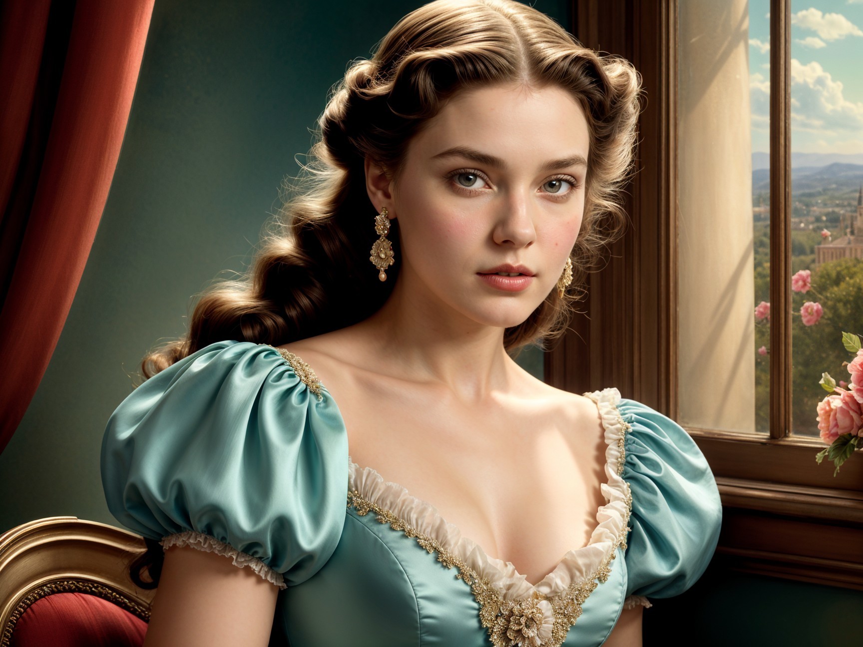 Young Woman in Light Blue Gown by a Window