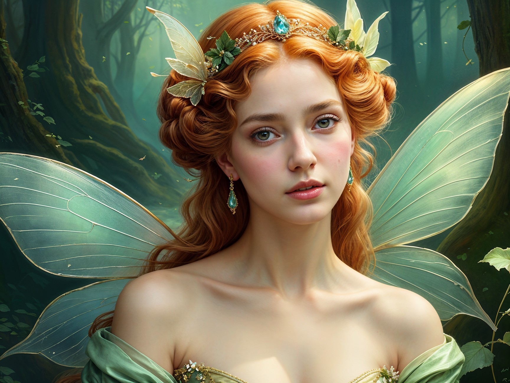 Fairy in Enchanted Forest with Ethereal Wings
