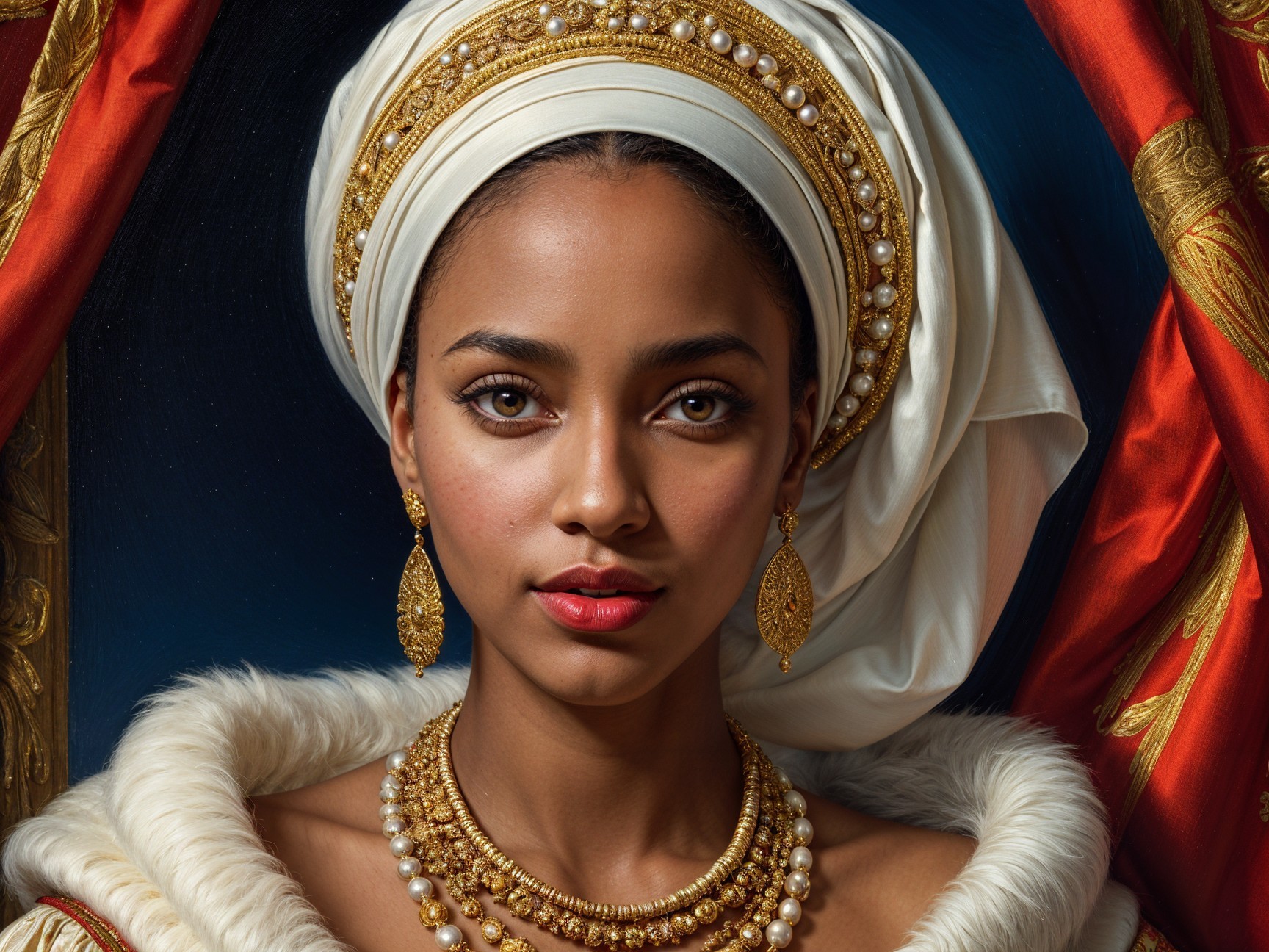 Regal Woman in Opulent Jewelry and Elegant Attire