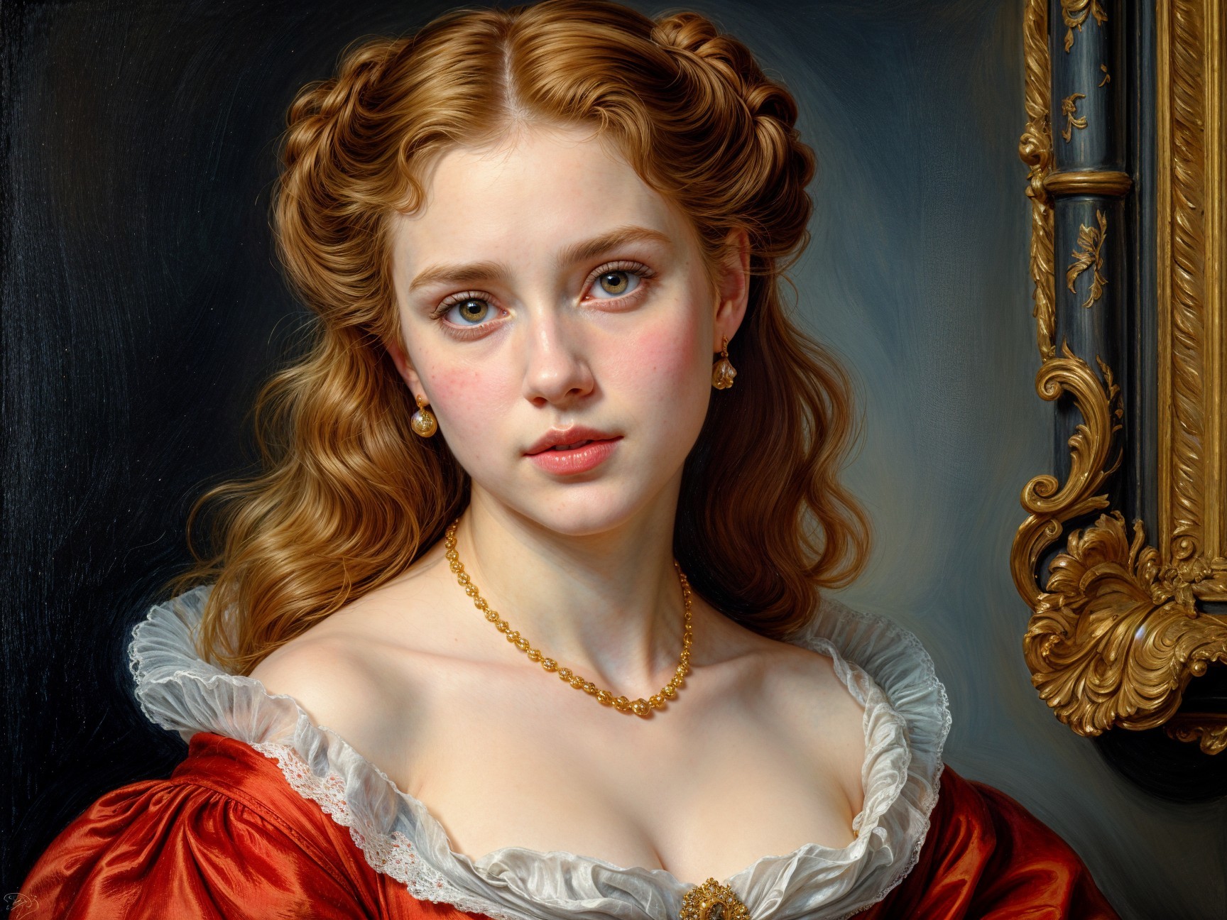 Classical Portrait of a Young Woman in Red Gown
