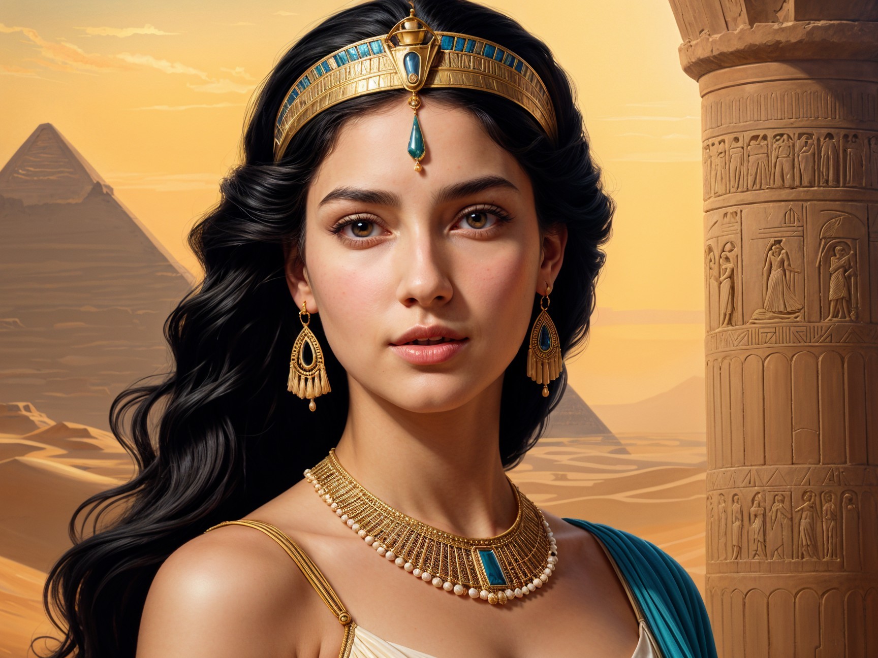 Young Woman in Ancient Royalty at Pyramids