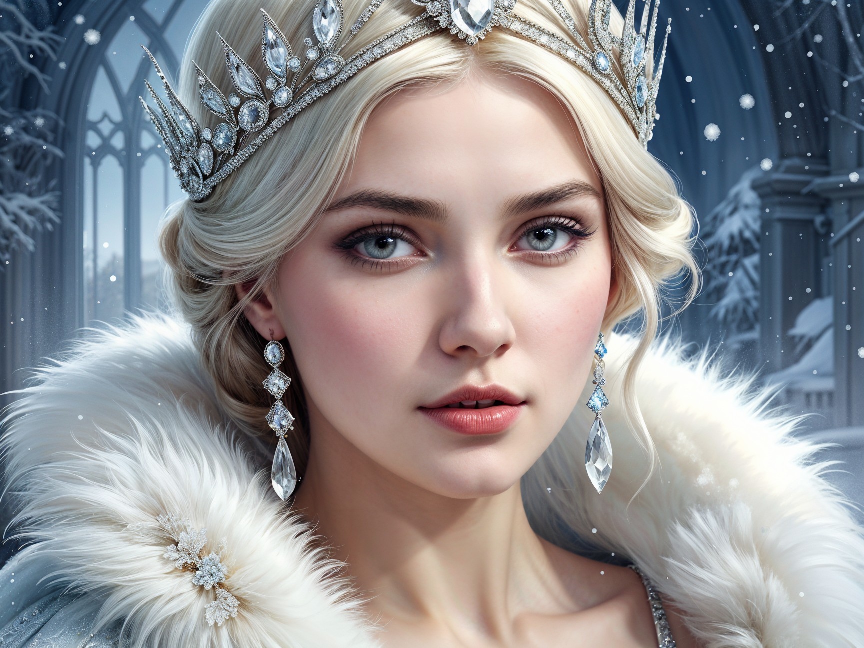 Young Woman in Fur Gown at Winter Palace Scene