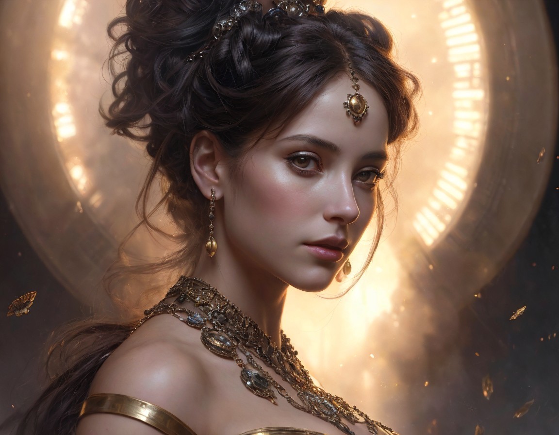 Woman with Golden Jewelry in Opulent Setting