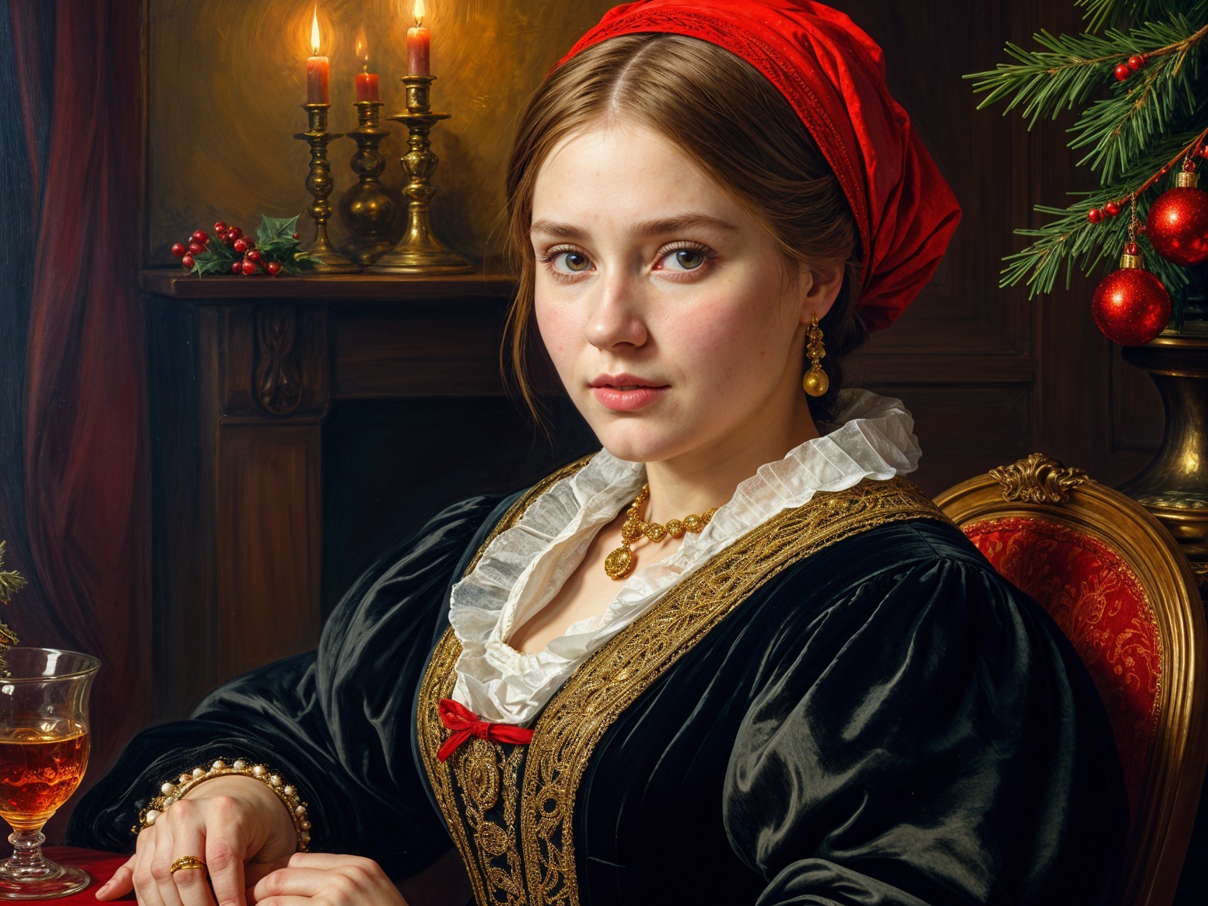 Young Woman in Black Dress at Candlelit Table