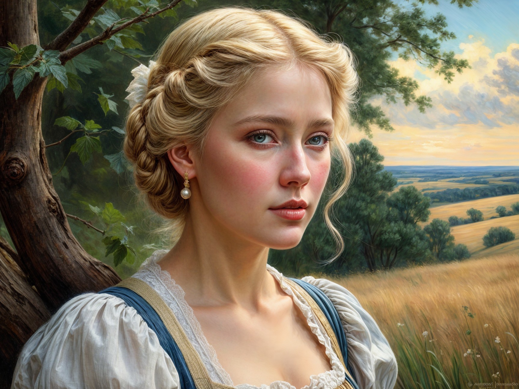 Young woman in traditional garment in countryside setting