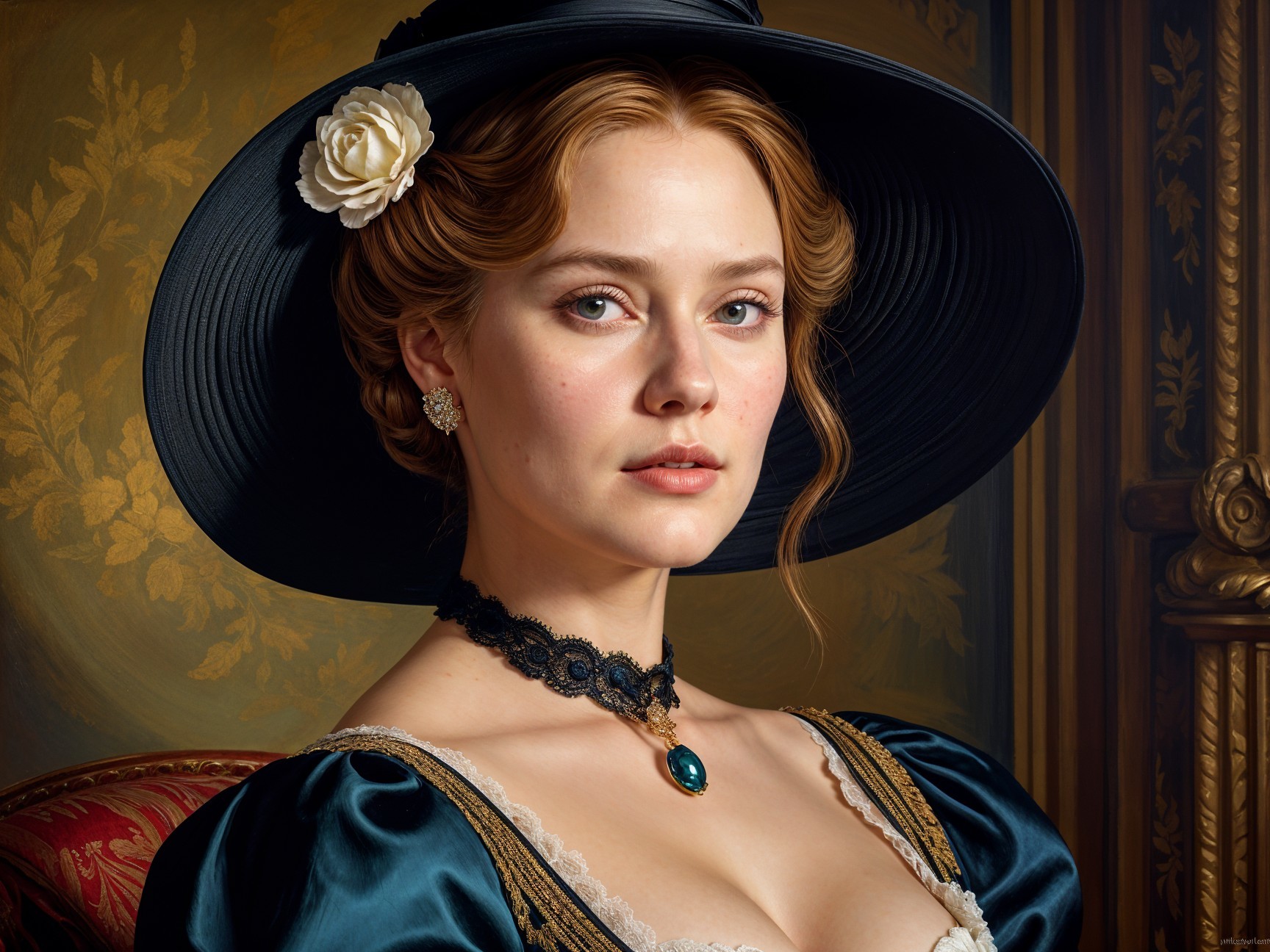 19th-Century Woman in Elegant Attire and Accessories