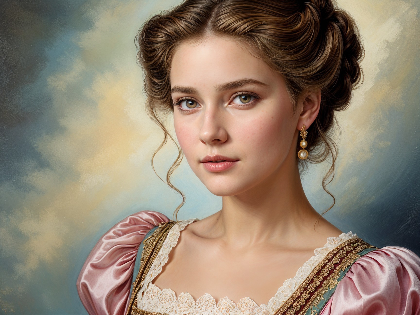 Portrait of a Young Woman in Vintage Dress