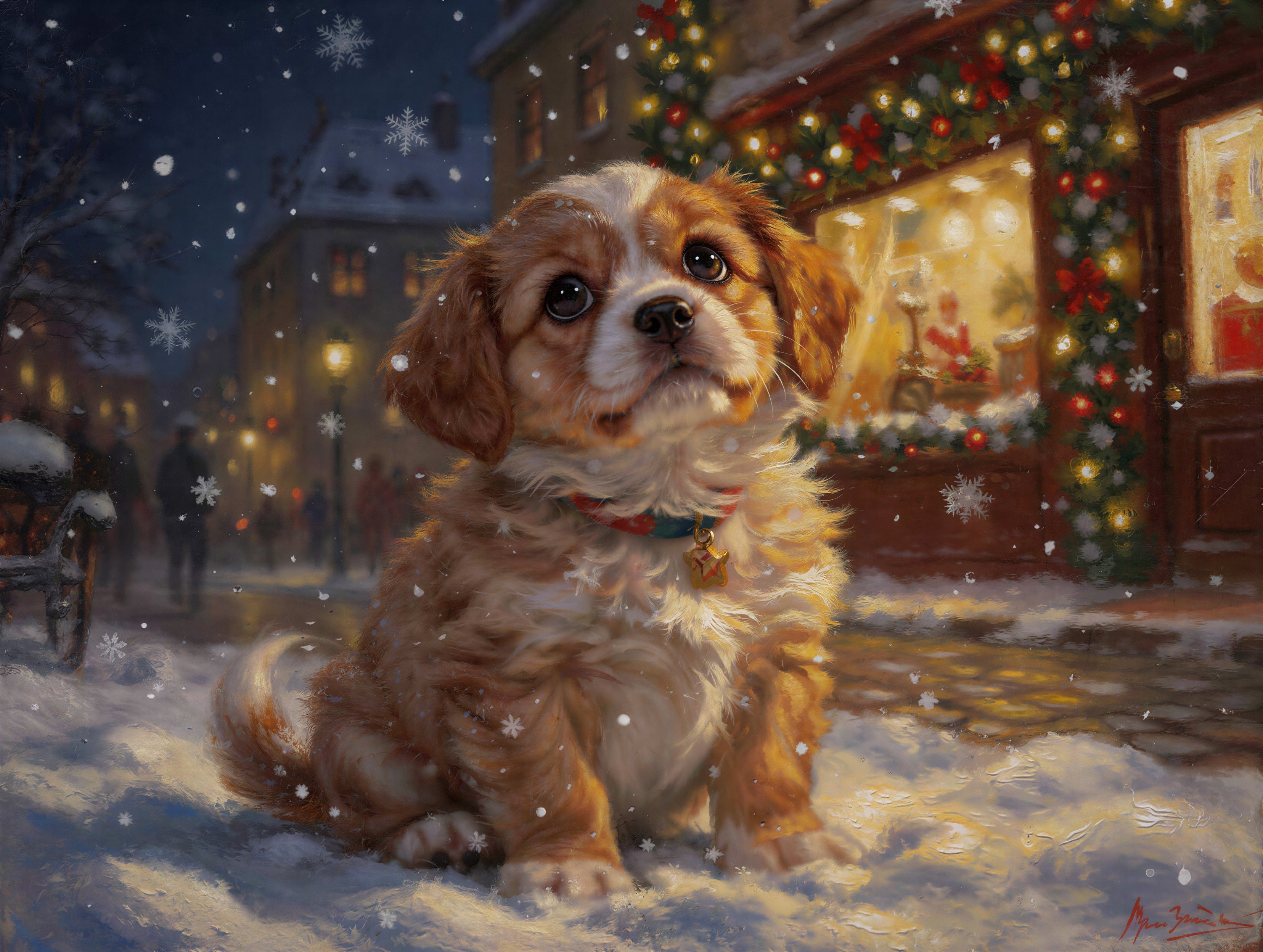 Digital Painting of a Sad Puppy in a Snowy Scene