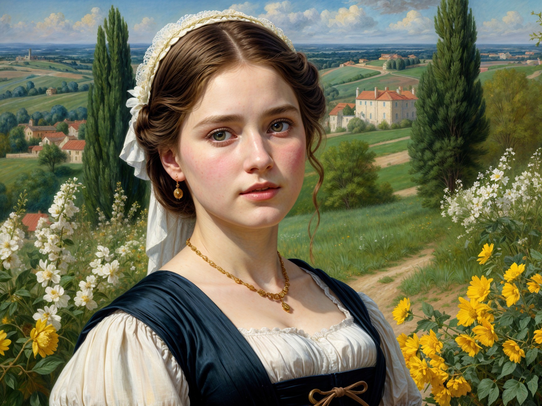 Portrait of a Young Woman in a Serene Landscape