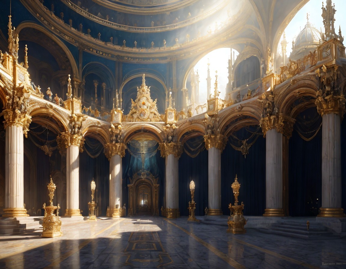 Luxurious Baroque-Style Palace Interior with Golden Details