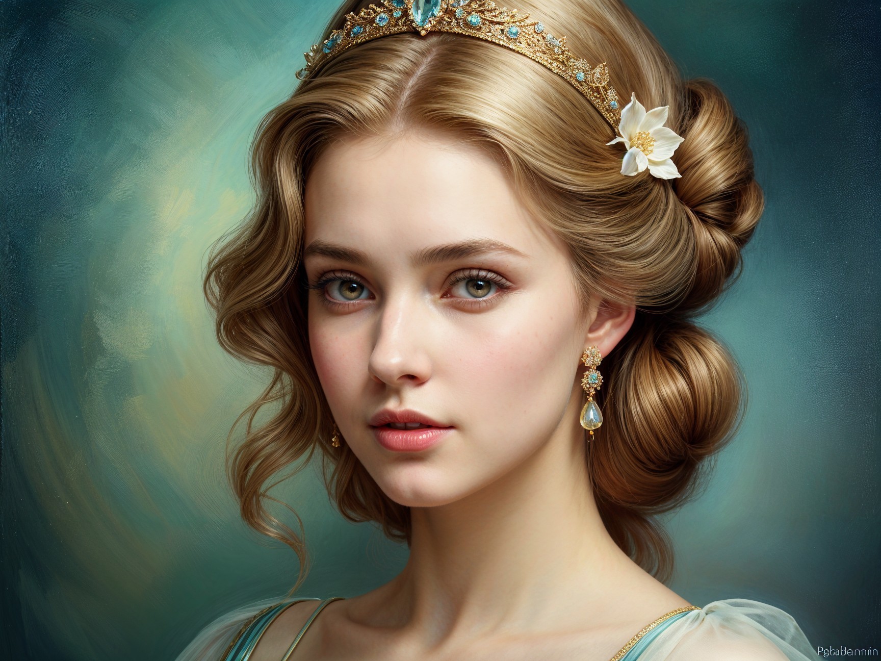Portrait of a Young Woman with Blonde Hair and Crown