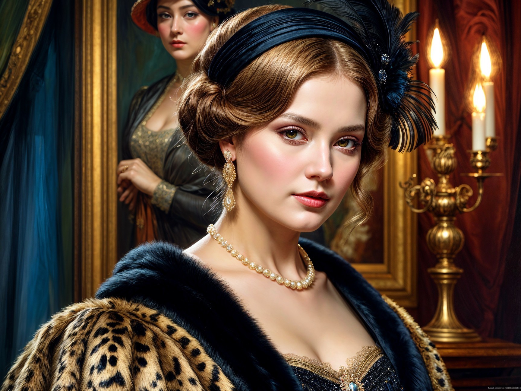 Glamorous Women in Elegant Vintage Setting with Candlelight