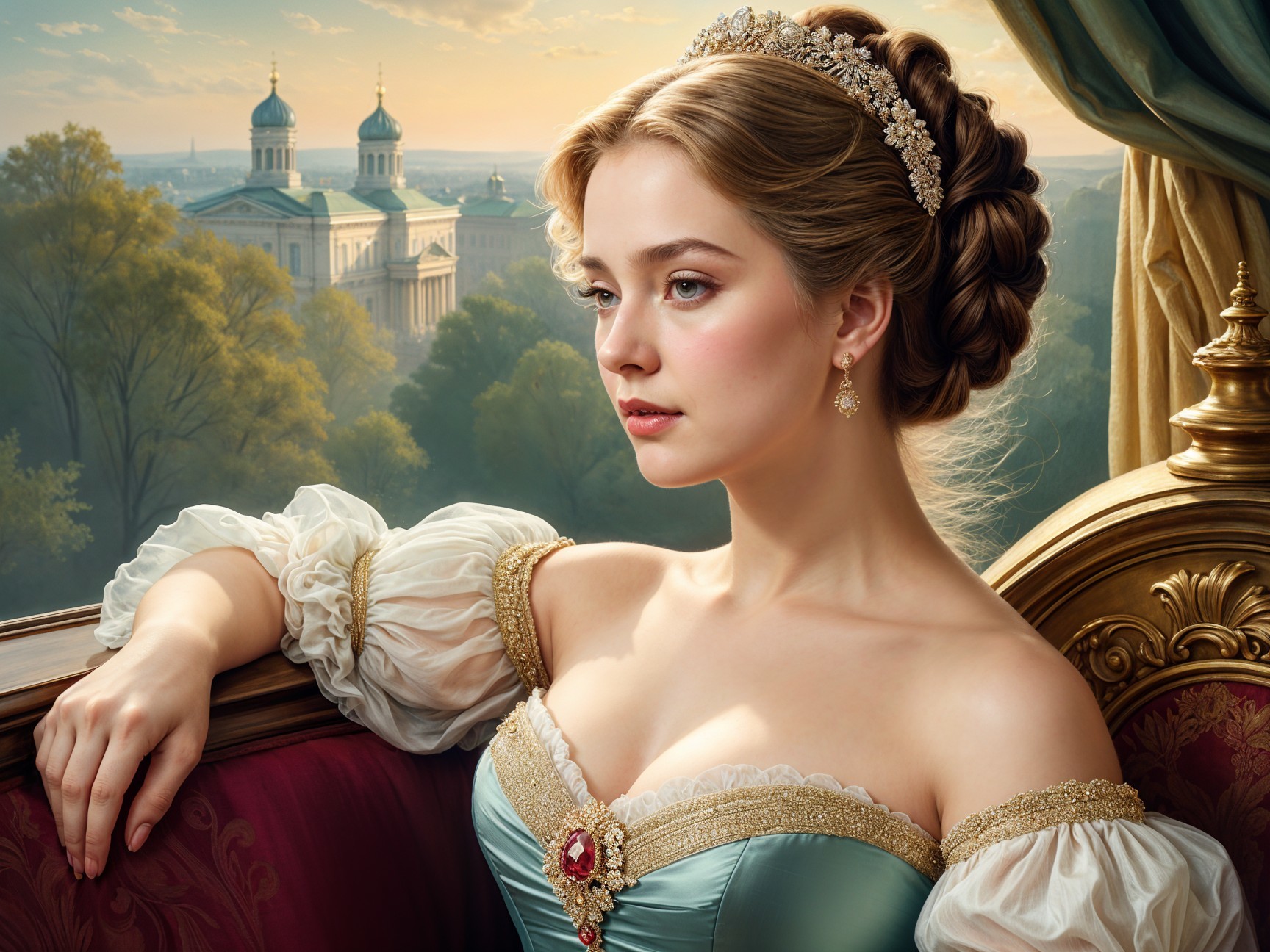 Regal Young Woman in Lavish Gown and Tiara