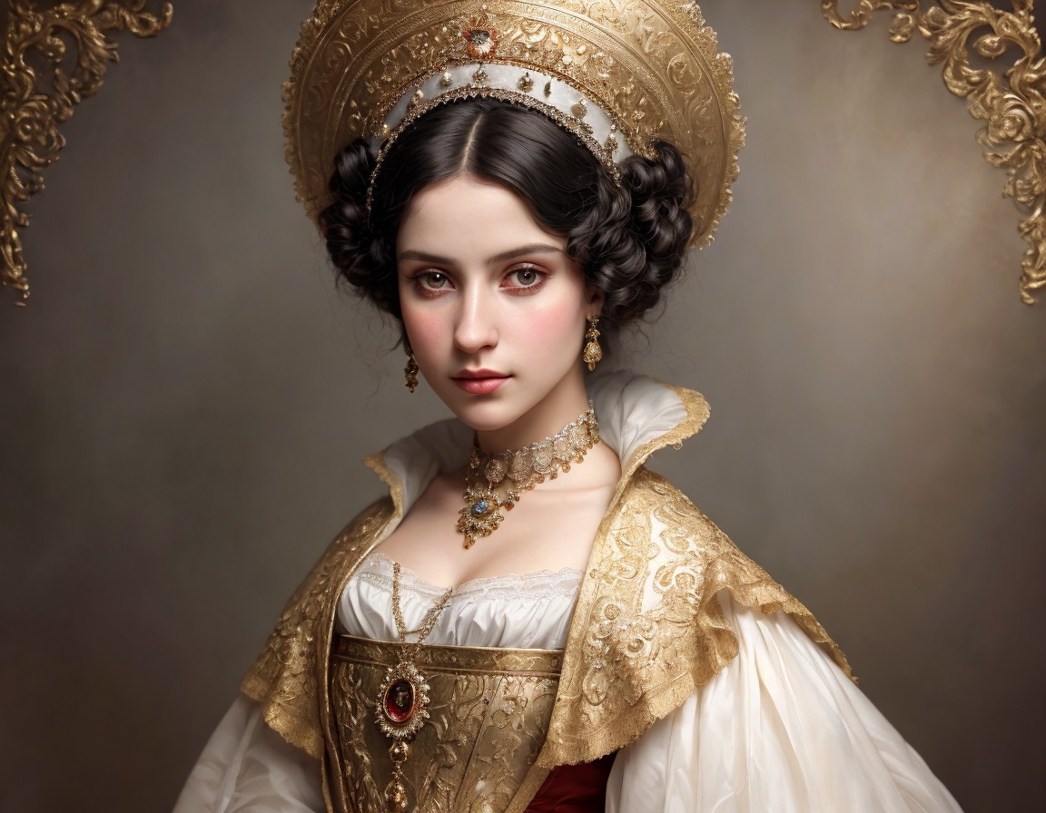 Elegant Young Woman in Historical Attire with Gown
