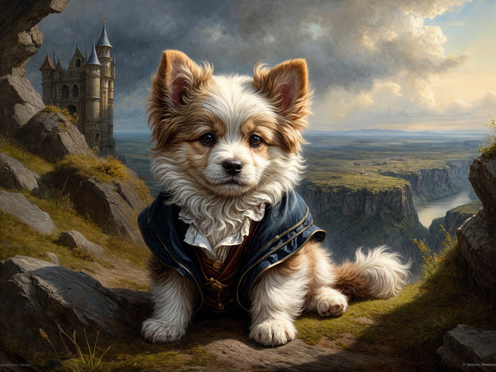 Fluffy Puppy in Royal Outfit by Majestic Castle