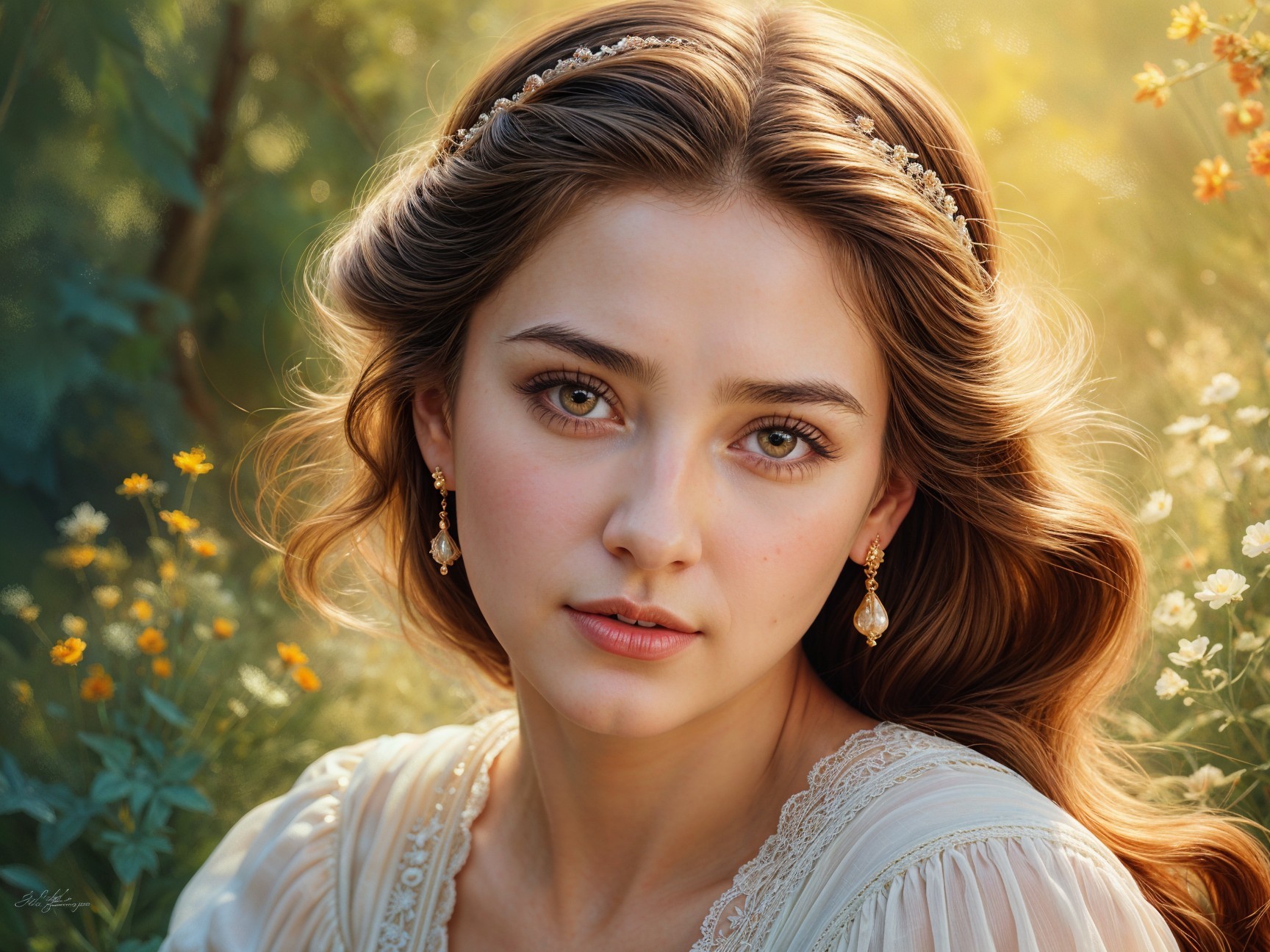 Young woman in wildflower field with serene beauty