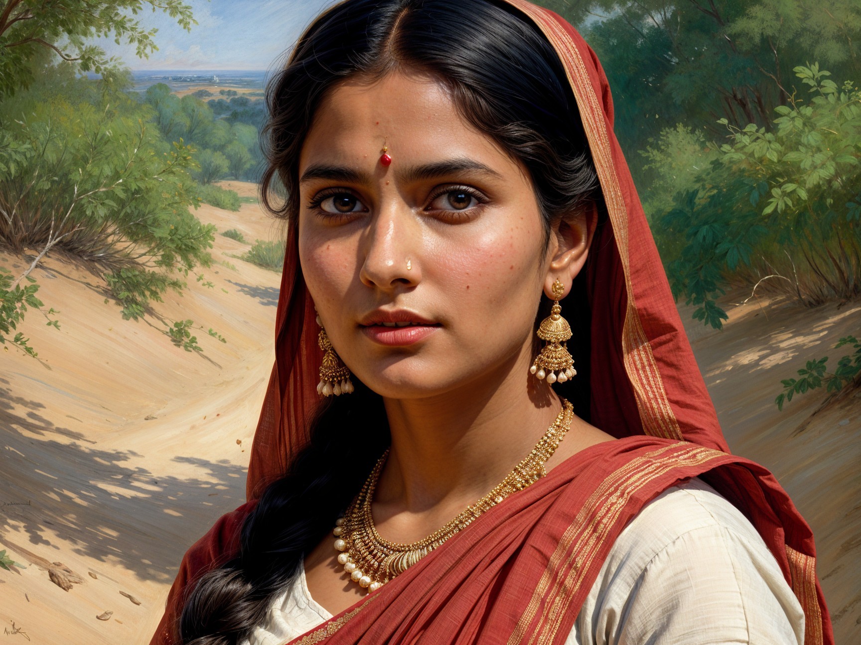 Young Woman in Traditional Indian Attire and Jewelry