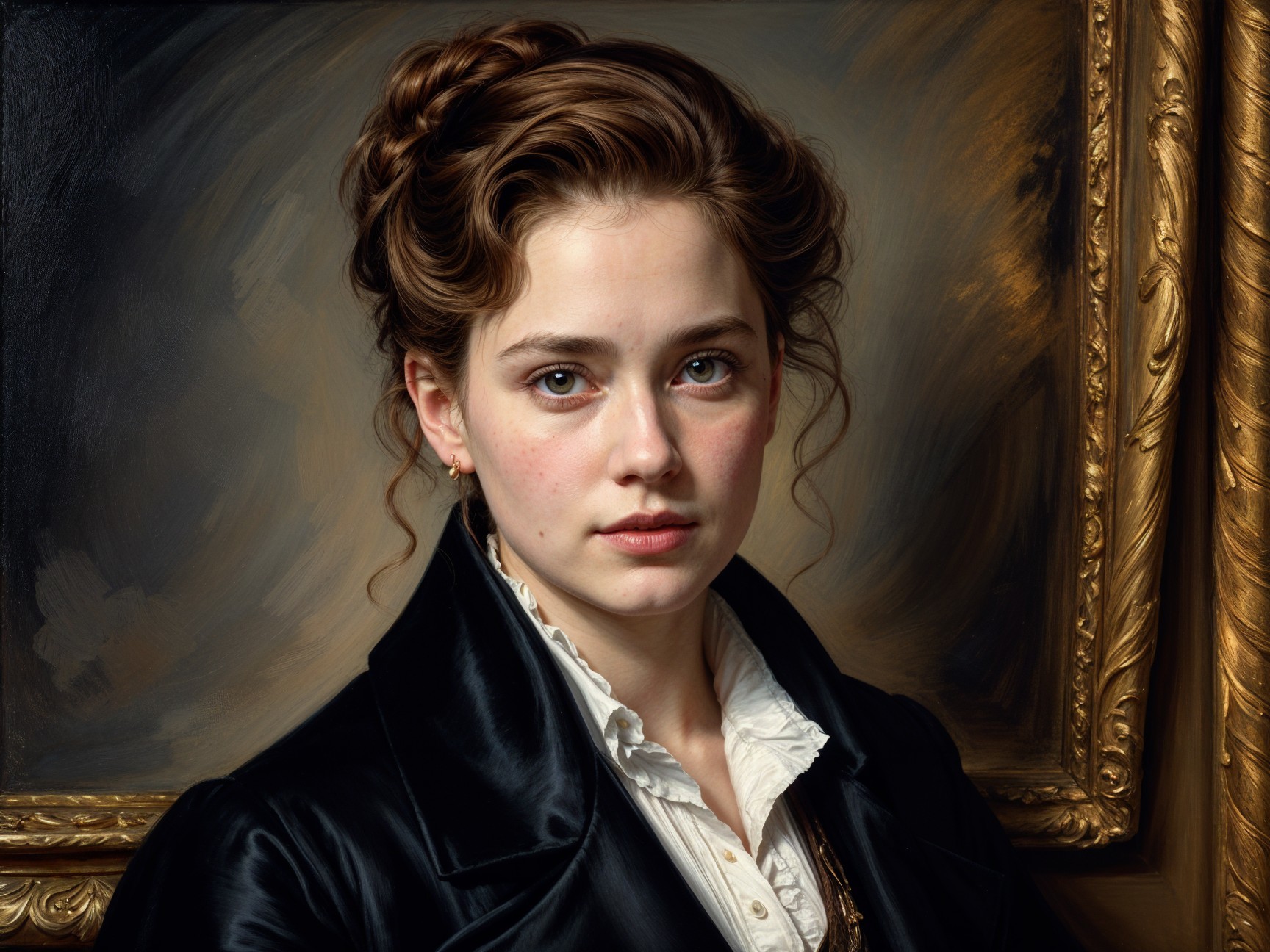 Young Woman Portrait with Elegant Attire and Warm Background